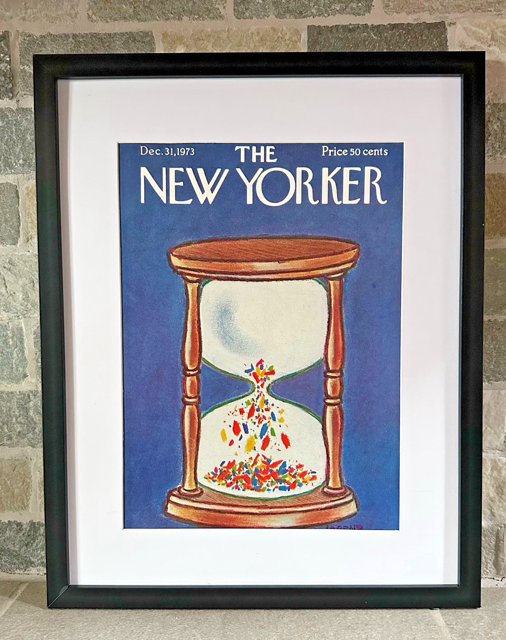 Framed 1973 The New Yorker December 31 Cover Lee Lorenz Hourglass